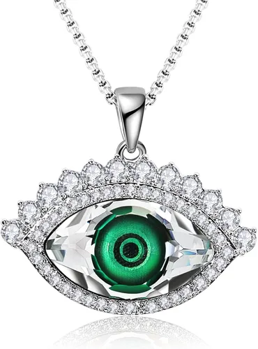 Richapex Evil Eye Necklace for Women 18K Silver Plated Necklace Pure Crystal Eye Pendant Protection Necklace Ojo Turco Turkish Amulet Luck Gifts