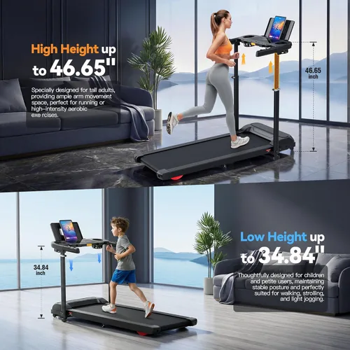 Miniatura 2 de Treadmill with Desk Workstation & Adjustable Height, 450 lbs Weight Capacity, Folding Incline Treadmill with Handle Bar, Portable Ultra-Quiet 3.5HP