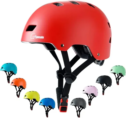 Casco para bicicleta y patineta, ajustable y multideporte para patines y scooter, 3 tallas para adultos, jóvenes, niños y bebés Rojo
