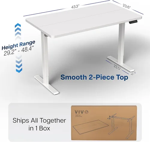 Miniatura 3 de VIVO DESK-KIT-1W4W - Escritorio eléctrico de pie de 43 x 24 pulgadas, ajuste de altura de memoria, serie 1B, parte superior blanca de una pieza