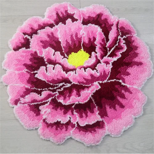 Miniatura 8 de HM&DX Alfombra de baño con forma de flor de peonía, tejida a mano, redonda, con forma de flor, suave, esponjosa, absorbente, tapete de baño, Azul
