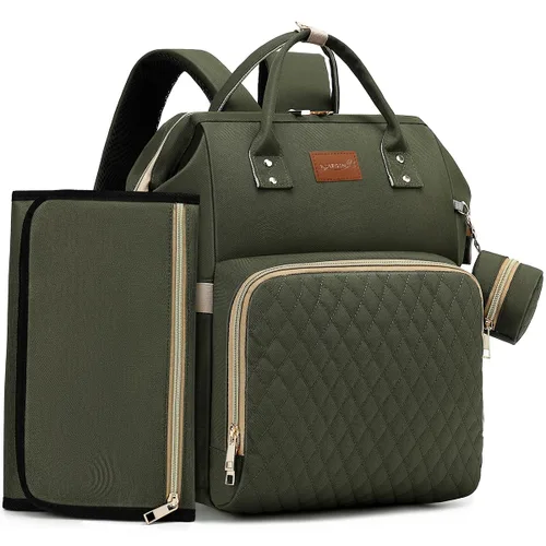 Miniatura 18 de ROSEGIN Mochila para pañales con cambiador, funda para chupete, bolsa de bebé para niños y niñas pequeños - grande, elegante, bolsa de pañales