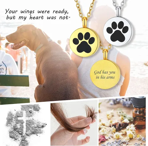 Miniatura 41 de FindChic Collares personalizados con urna para cenizas, barra vertical, gato, luna, reloj de arena, garra de perro, acero inoxidable, chapado en oro