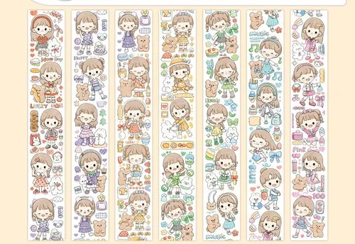 Miniatura 7 de Kawaii Art Washi Tape - Linda cinta adhesiva para escuela, suministros de oficina, estética, caricaturas, juego de cinta adhesiva decorativa