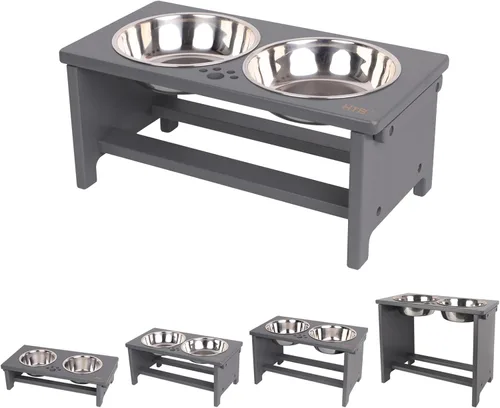 Miniatura 10 de HTB Cuencos Elevados para Perros, Soporte de Cuenco Elevado para Perros con 2 Cuencos de Acero Inoxidable, Cuencos Elevados para Perros
