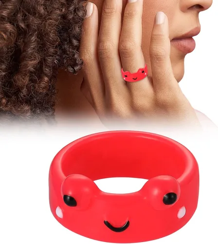 Miniatura 7 de Anillo de acrílico para mujer, adolescente, niña, niño, colorido, personalizado, divertido, de plástico, apilado, cerdo, rana, pollo, amistad