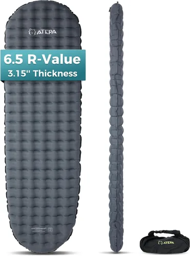 Miniatura 11 de ATEPA Colchoneta de dormir ultraligera autoinflable para mochileros, 1.65 libras, compacta, de 3 estaciones, con R-Value 2.3, almohadilla de espuma