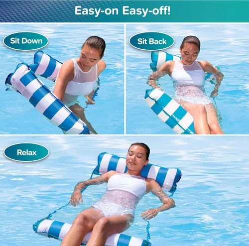 Miniatura 5 de Aqua Original Monterey - Flotador de piscina y hamaca de agua 4 en 1, multiusos, inflable para adultos, material patentado de PVC grueso y Azul claro