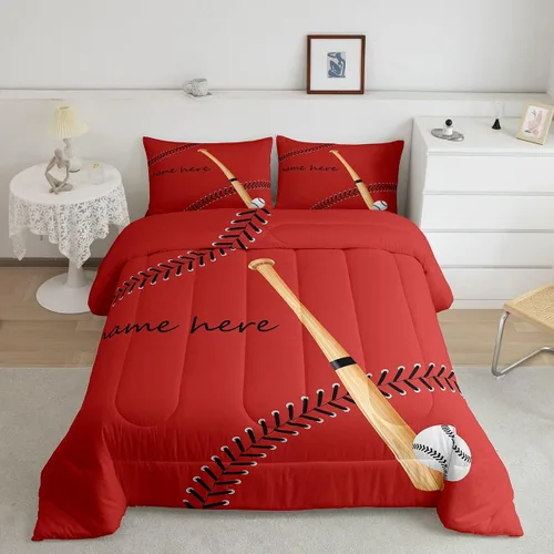 Miniatura 9 de Juego de ropa de cama con relleno de edredón de béisbol, juego de cama de juego de pelota individual para niños, adolescentes, bates, juego