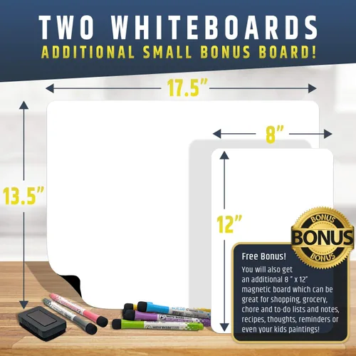 Miniatura 3 de Pizarra blanca magnética grande de 17.5 x 13.5 pulgadas de borrado en seco para refrigerador de cocina, bono gratis, pizarra blanca mediana de 12 x
