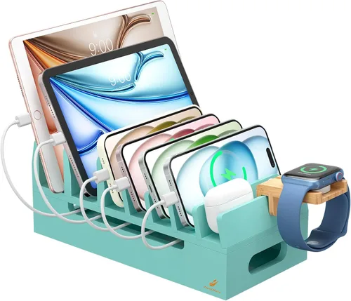 Miniatura 11 de Cargador de pared USB, estación de carga USB de escritorio para múltiples dispositivos, 40W 8A, 5 puertos, cargador portátil de viaje para teléfono