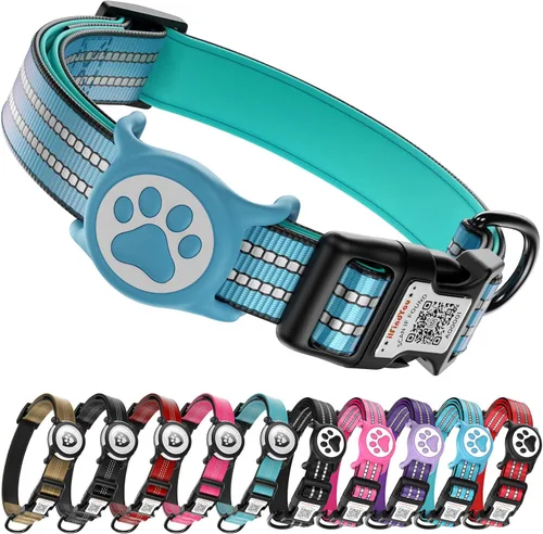 Collar de Perro AirTag para Perros Grandes, Collar de Perro con AirTag de Apple Resistente al Agua IP68 con Soporte para AirTag, Reflectante, azul