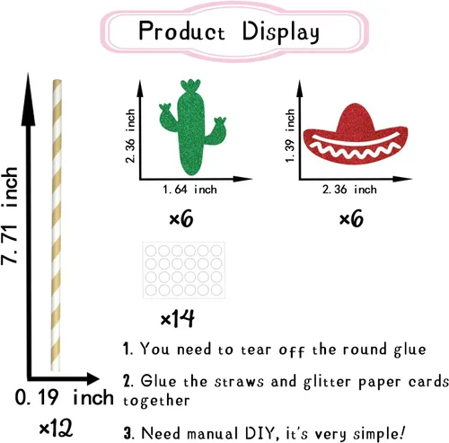 Miniatura 2 de Decoración de paja de papel para fiesta mexicana, pajitas de papel para despedida de soltera, pajitas de fiesta mexicana de Luau, fiesta de cinco
