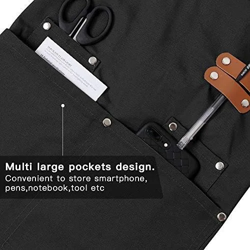 Miniatura 8 de Delantal de chef, delantal cruzado para hombres y mujeres con correas ajustables y bolsillos grandes, de lona, M - 2EG.