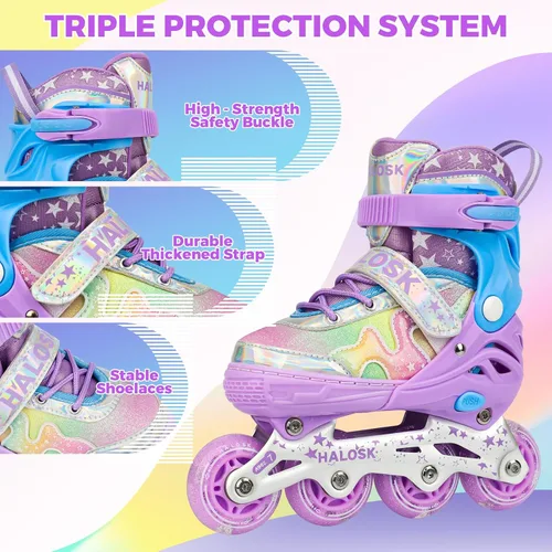 Miniatura 3 de Patines en línea para niñas y niños con ruedas iluminadas, patines de hoja ajustable, estrella de purpurina degradada con forro cómodo transpirable
