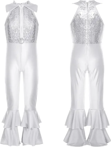 Miniatura 2 de Loyan Leotardo de gimnasia con lentejuelas metálicas brillantes para niñas y niñas, con parte inferior de campana y cuerpo completo, traje de ballet