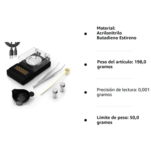 Miniatura 8 de MAXUS - Balanza digital de miligramos 50 g/0,001 g, balanza compacta de mg con peso de calibración de 20 g y accesorios, balanza de polvo negro