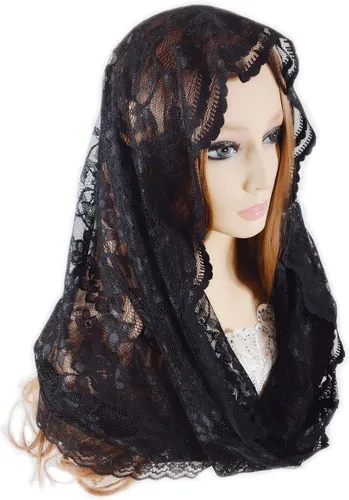 Miniatura 2 de PAMOR Infinity Chapel Veil Floral Latin Mass Head Cover Lace Scarf Mantilla Veils for Church