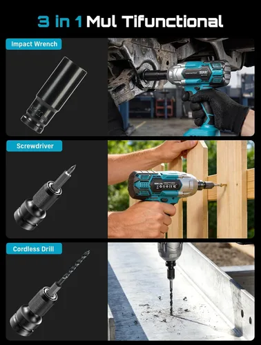 Miniatura 4 de Seesii - Llave de impacto inalámbrica de 1/2 pulgada, alta torsión de 479 pies-libra (650Nm), pistola de impacto sin escobillas, 2500RPM con batería