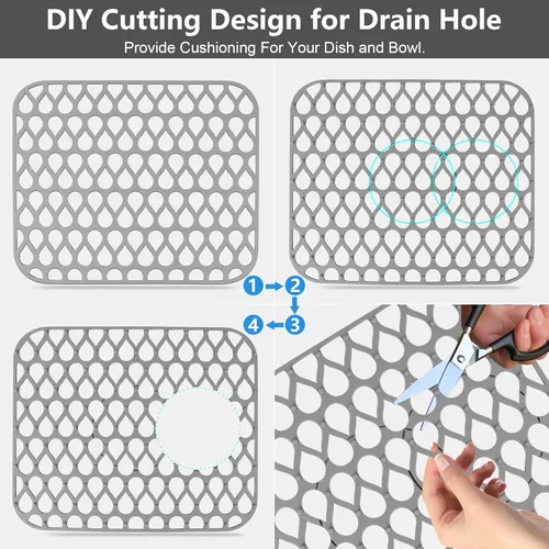 Miniatura 7 de Protectores de fregadero para fregadero de cocina, 2 alfombrillas de cocina de silicona de 13.58 x 11.6 pulgadas, protector inferior antideslizante