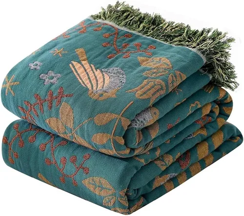 Miniatura 37 de MSGKV Manta de Tiro 100% Algodón para Cama Sofá Otoño 90''x 98'' Mantas de Muselina Súper Suaves Cálidas Colcha Bohemia Ligera Mantas Decorativas