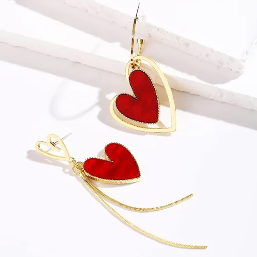 Miniatura 3 de Aretes asimétricos de corazón para niñas, aretes colgantes de corazón para mujer, día de San Valentín, día de la madre, cumpleaños, regalo de Navidad