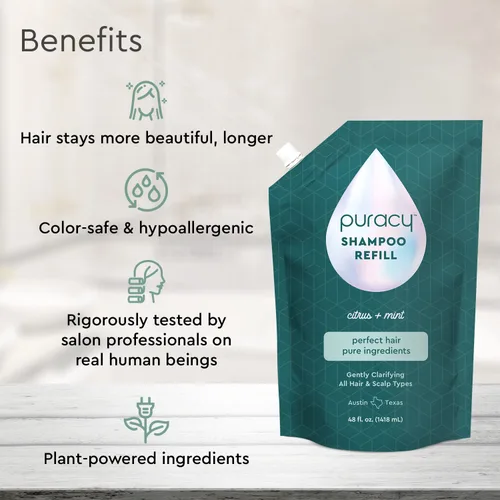 Miniatura 3 de Puracy Recambio de champú natural, 48 onzas líquidas, el cabello se mantiene más limpio durante más tiempo con LexFeel N5, sin sulfatos