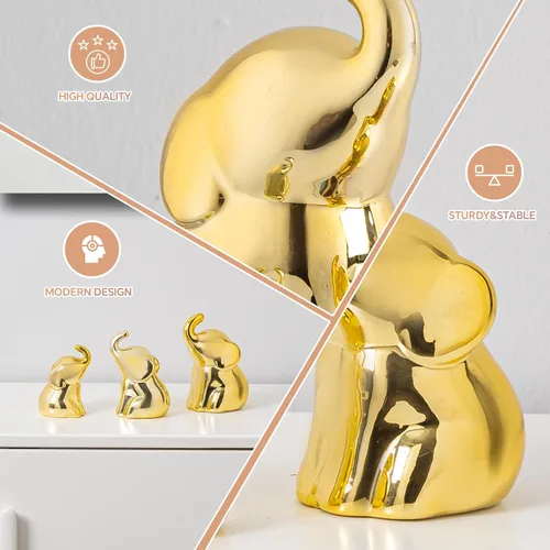 Miniatura 4 de Juego de 3 bonitas estatuas de elefante dorado, pequeños detalles decorativos para estantes, sala de estar y dormitorio, regalos para amante