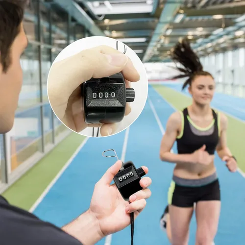 Miniatura 6 de Clicker Contadores de números de 4 dígitos con cuerda de muñeca, contador mecánico de palma, contador de tono para fila deportiva, entrenamiento