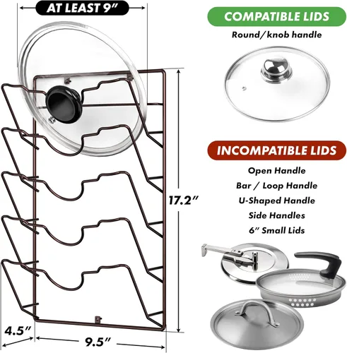 Miniatura 2 de Simple Houseware Estante para tapa de olla montado en la puerta de pared, 9.5 pulgadas de ancho x 4.5 pulgadas de profundidad x 17.2 pulgadas