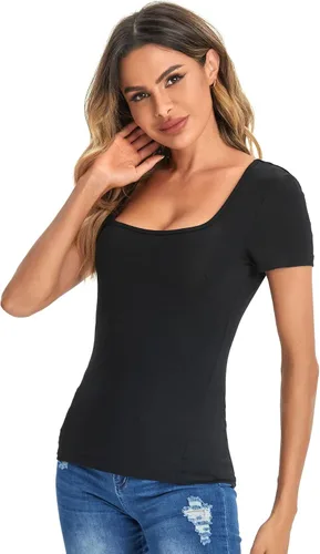 Miniatura 3 de Verdusa Womens Short Sleeve Square Neck T-Shirt Basic Solid Slim Fitted Top Tee