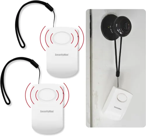 Securityman Alarma de manija de puerta con vibración de 130 dB activada por alarma de puerta portátil cuando se abre, perfecta para niños, niños