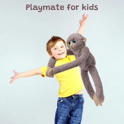 Miniatura 3 de Animal de Mono Colgante de Peluche Animal de Mono de Brazo Largo de Peluche Suave para Niños Nietos Amigos Familia Gris 43 cm
