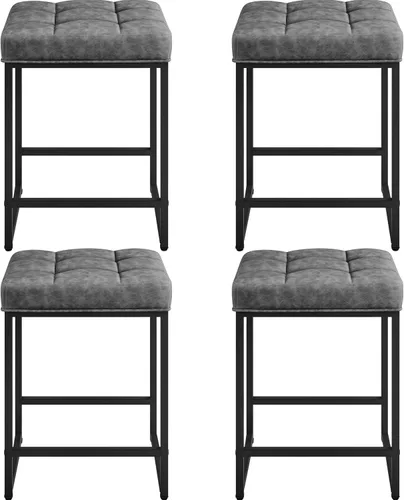 Miniatura 13 de Yaheetech Juego de 2 taburetes de bar de 24 pulgadas de altura de mostrador, taburetes de isla de cocina sin espalda, taburetes de piel sintética