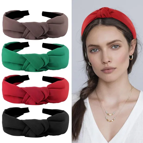 Miniatura 12 de YISSION Diademas anudadas para mujer, accesorios para el cabello con nudo superior ancho de cuero antideslizante en blanco y negro