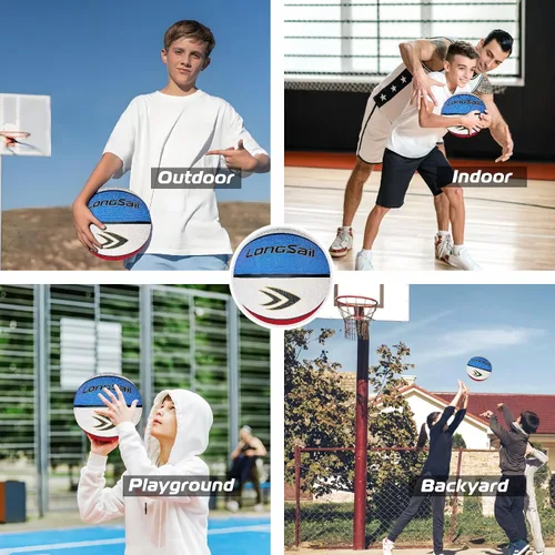 Miniatura 6 de Goma de baloncesto de tamaño completo, cuero, piscina interior-exterior, con bomba (desinflada)