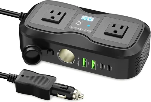 Inversor de corriente para coche 7 en 1, inversor de corriente para coche de 200 W de CC 12 V a 110 V de CA con voltímetro LED, carga de 4 puertos