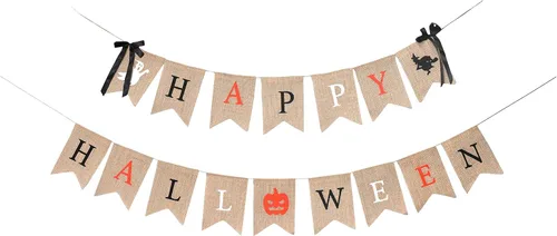 Mandala Crafts Cartel de Feliz Halloween – Guirnalda de arpillera para decoración de Halloween en interiores y exteriores, fiesta, oficina, manto,