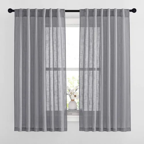 Miniatura 36 de NICETOWN Cortinas de lino semitraslúcidas para dormitorio, bolsillos para barra y pestaña trasera, tratamientos de ventana transparentes de lino