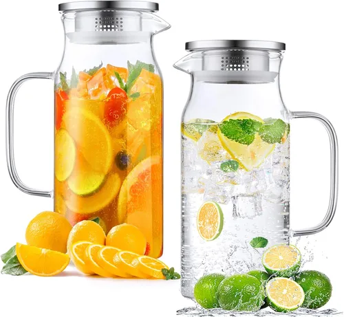 Miniatura 14 de Bivvclaz Jarra de vidrio de 2 litros y 68 onzas con tapa y asa, jarra de vidrio para agua caliente/fría, jarra grande de té helado para café, jugo