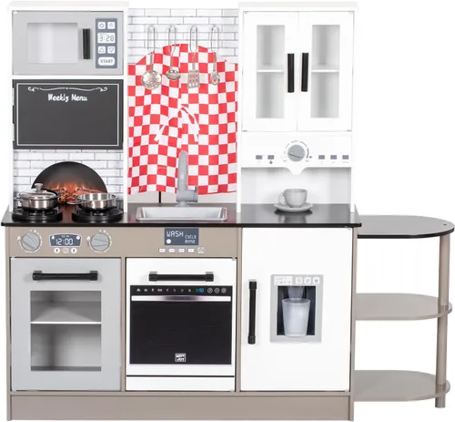 Miniatura 10 de BRINJOY Juego de cocina de madera para niños de 2 piezas, juego de cocina de madera para niños pequeños, cocina de simulación modular con estufa
