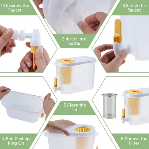 Miniatura 5 de Gerrii 2 unidades, dispensador de bebidas de plástico de 1 galón con 2 filtros, dispensador de bebidas para refrigerador, jarra de cerveza fría