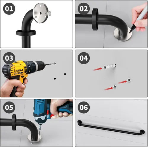 Miniatura 5 de Paquete de 2 barras de agarre para regadera de 40 pulgadas negras, mango de barra de agarre de pared de baño de acero inoxidable ZUEXT, barra