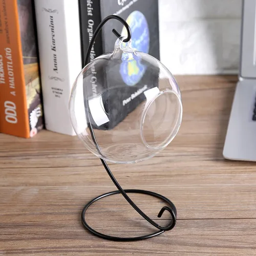 Miniatura 6 de Terrario colgante de vidrio con soporte de metal, maceta geométrica para suculentas, plantas de aire y decoración de interiores