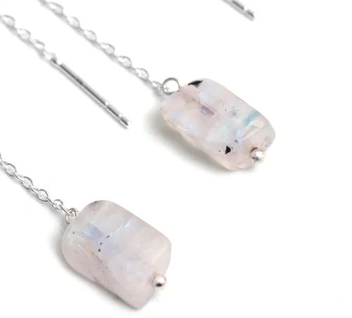 Aretes de hilo enhebrados de plata esterlina 925 naturales y en bruto, aretes con gemas para mujer, joyería hecha a mano, regalo para ella