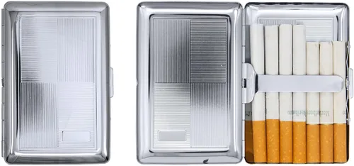 Miniatura 10 de Juego de 2 cajas de cigarrillos ultra compactas chapadas en metal tamaño King y caja de almacenamiento (estampado Victoria plateado)