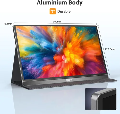 Miniatura 7 de QQH Monitor portátil, pantalla de viaje de aleación USB C HDMI de 15.6 pulgadas FHD 1080P para computadora portátil con cubierta inteligente y Gris
