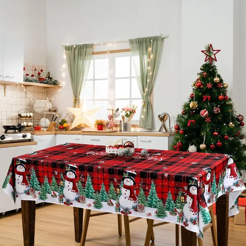 Miniatura 5 de WovWeave Mantel de Navidad de 60 x 84 pulgadas, mantel rectangular de tela de Navidad reutilizable para invierno, hogar, comedor, fiesta, picnic