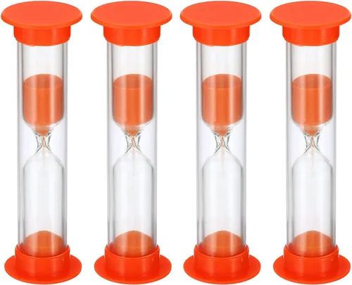 PATIKIL Temporizador de arena de 3 minutos, 4 piezas de reloj de arena pequeño con cubierta de plástico, vidrio de arena de cuenta regresiva para