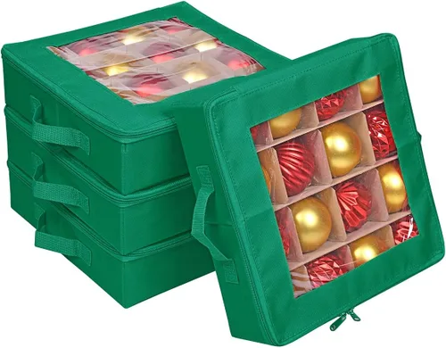 Miniatura 10 de ProPik 4 Piezas Cajas de Almacenamiento de Adornos Navideños con Divisores 4 Bandejas Individuales con Capacidad para 64 Bolas de Decoración Rojo
